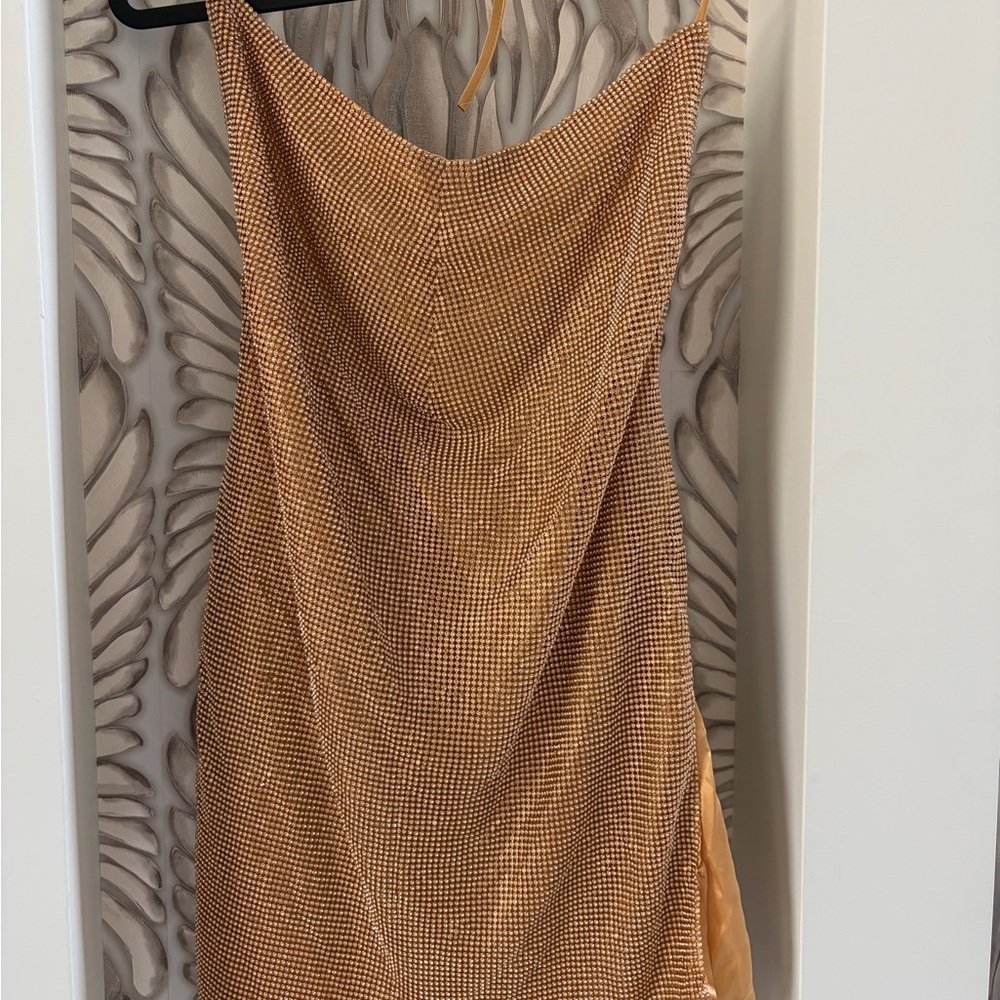 12th Tribe Untouched Gold Rhinestone Mini dress